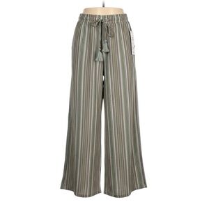 Striped Wide-Leg Pants - Green and Gray